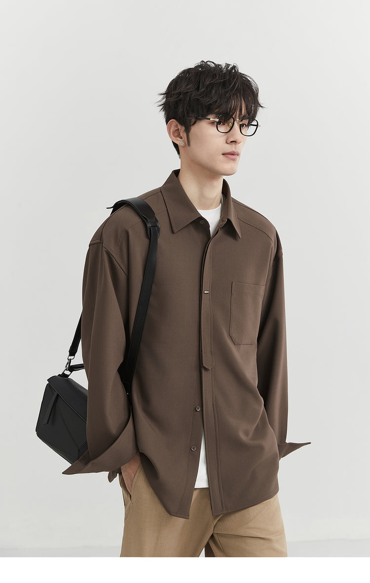 [Classy Stylish] Bjze Men's Clothing 25 Spring and Autumn Long Sleeves Inner Wear Shirt Pure Color K-style Work Clothing Loose Tops