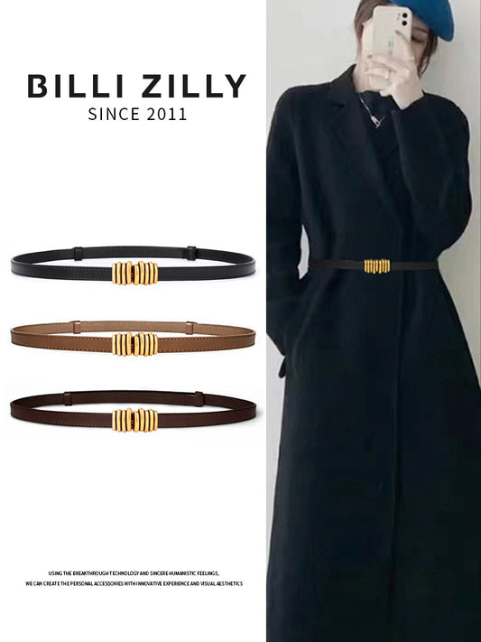 Women's Leather Easiest for Match Accessories Sweater Black Thin Belt