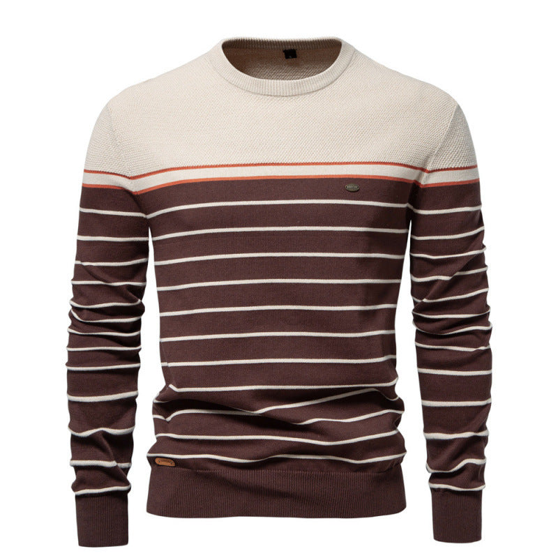 Men's Fashion Casual Striped Color Matching Long-sleeved Sweater