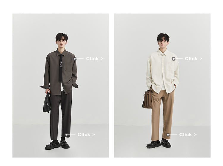 [Classy Stylish] Bjze Men's Clothing 25 Spring and Autumn Long Sleeves Inner Wear Shirt Pure Color K-style Work Clothing Loose Tops