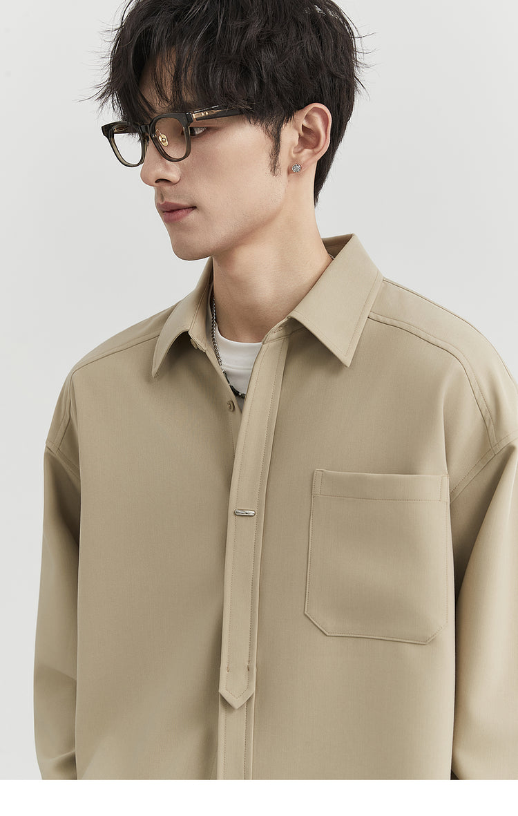 [Classy Stylish] Bjze Men's Clothing 25 Spring and Autumn Long Sleeves Inner Wear Shirt Pure Color K-style Work Clothing Loose Tops
