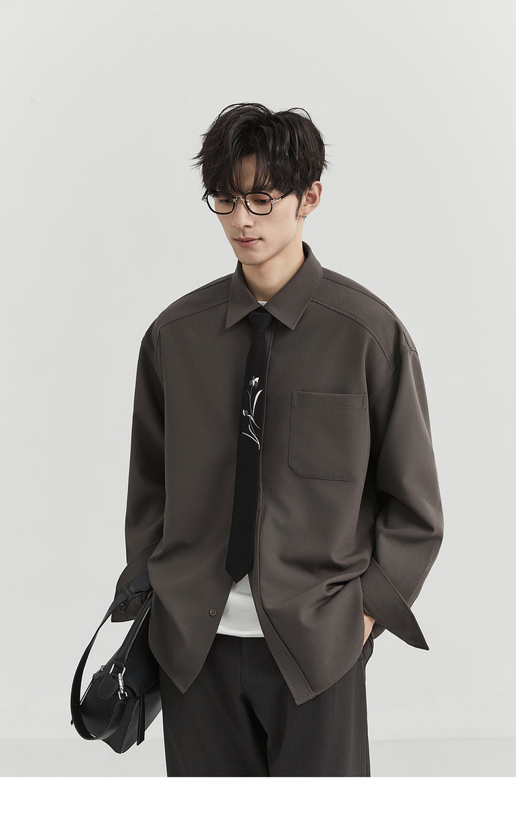 [Classy Stylish] Bjze Men's Clothing 25 Spring and Autumn Long Sleeves Inner Wear Shirt Pure Color K-style Work Clothing Loose Tops