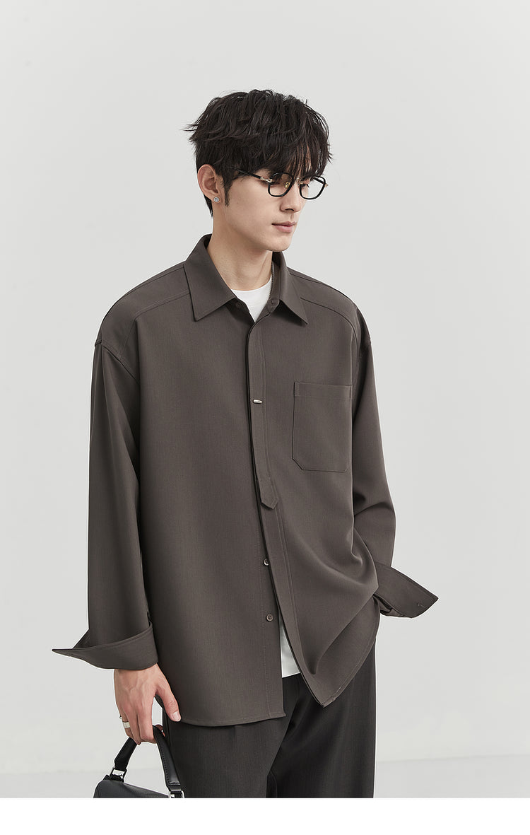 [Classy Stylish] Bjze Men's Clothing 25 Spring and Autumn Long Sleeves Inner Wear Shirt Pure Color K-style Work Clothing Loose Tops