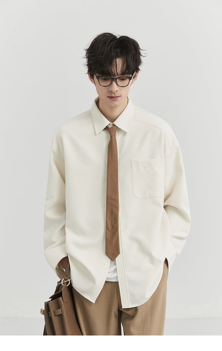 [Classy Stylish] Bjze Men's Clothing 25 Spring and Autumn Long Sleeves Inner Wear Shirt Pure Color K-style Work Clothing Loose Tops