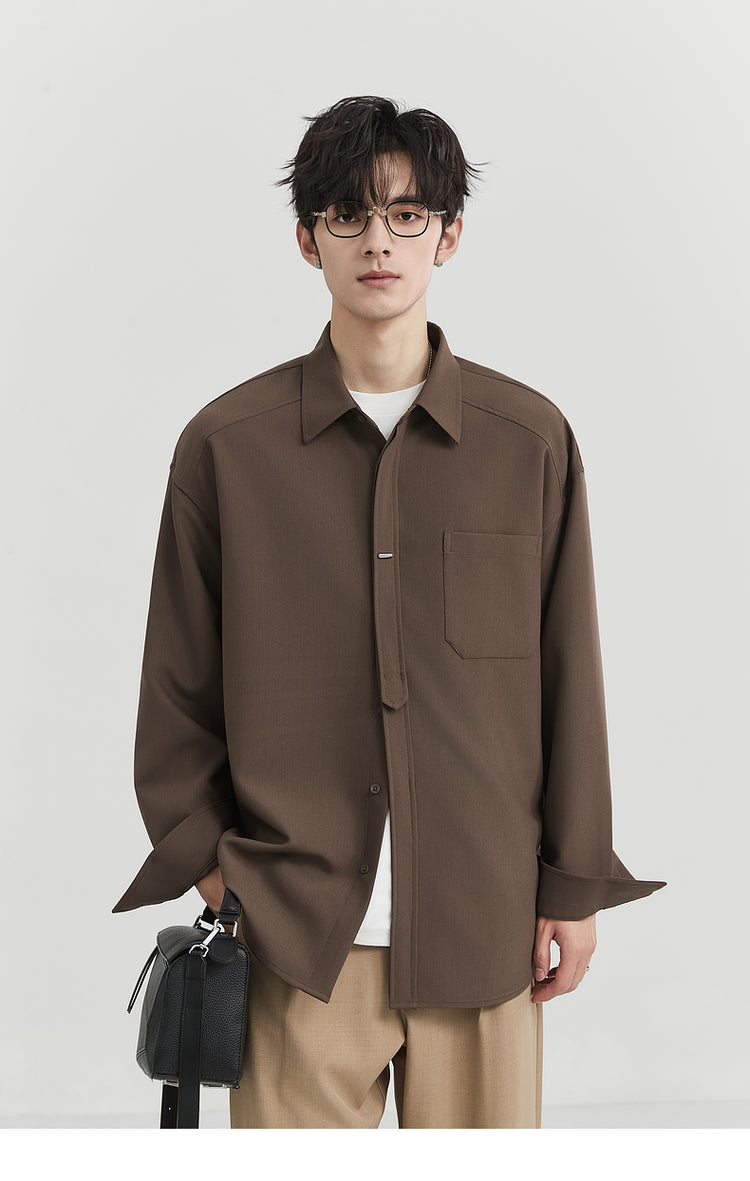 [Classy Stylish] Bjze Men's Clothing 25 Spring and Autumn Long Sleeves Inner Wear Shirt Pure Color K-style Work Clothing Loose Tops
