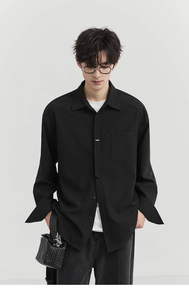 [Classy Stylish] Bjze Men's Clothing 25 Spring and Autumn Long Sleeves Inner Wear Shirt Pure Color K-style Work Clothing Loose Tops