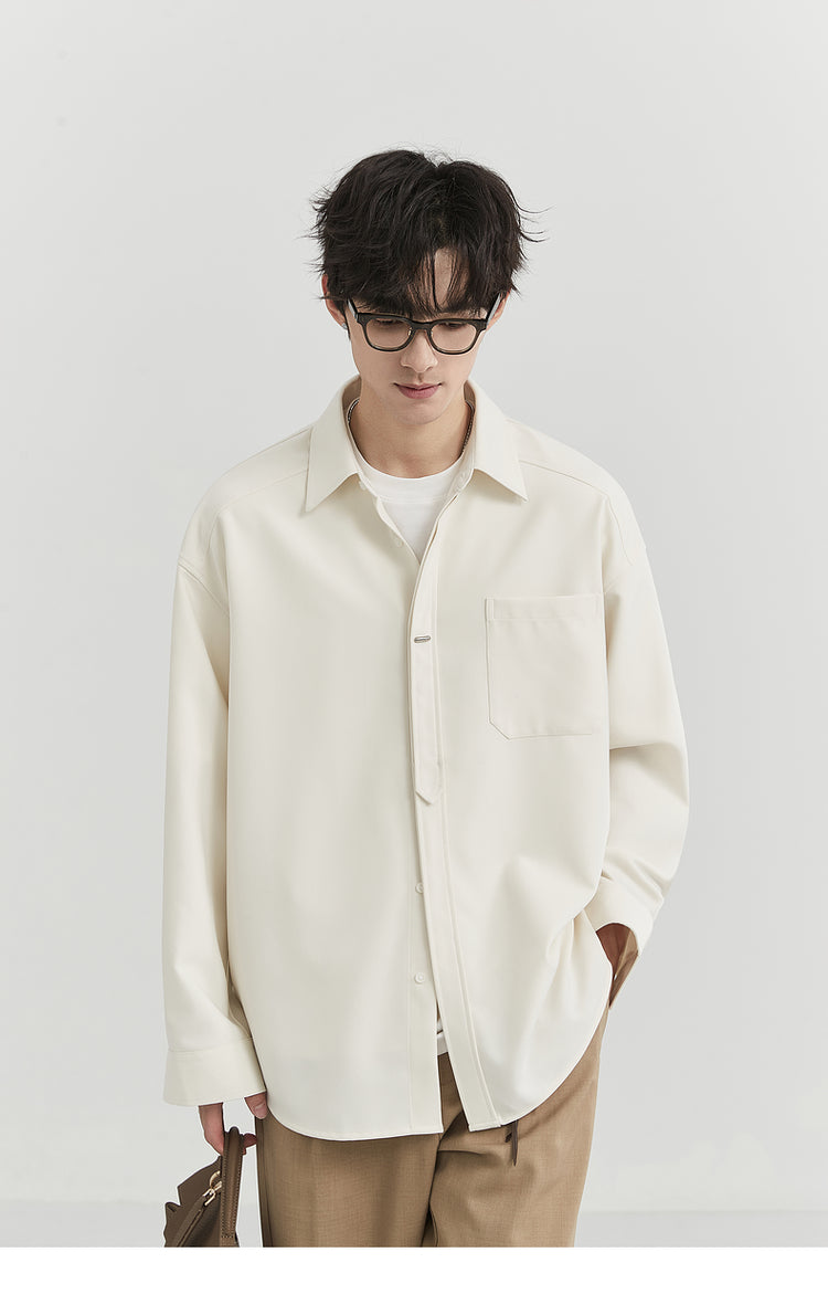 [Classy Stylish] Bjze Men's Clothing 25 Spring and Autumn Long Sleeves Inner Wear Shirt Pure Color K-style Work Clothing Loose Tops