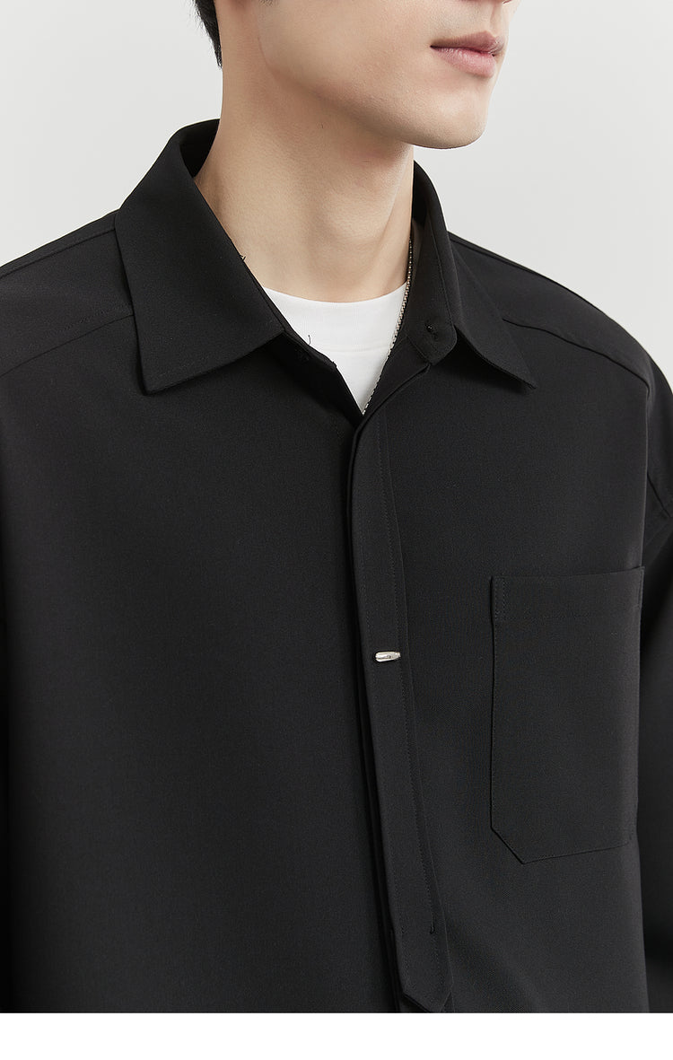 [Classy Stylish] Bjze Men's Clothing 25 Spring and Autumn Long Sleeves Inner Wear Shirt Pure Color K-style Work Clothing Loose Tops