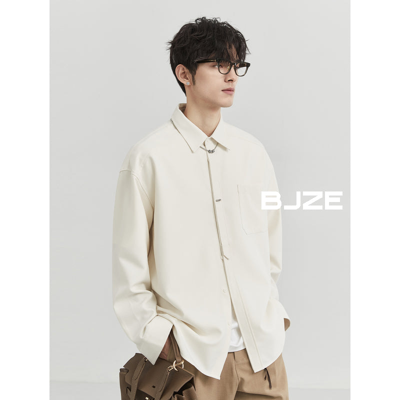[Classy Stylish] Bjze Men's Clothing 25 Spring and Autumn Long Sleeves Inner Wear Shirt Pure Color K-style Work Clothing Loose Tops