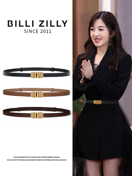 Women's Leather Easiest for Match Accessories Sweater Black Thin Belt