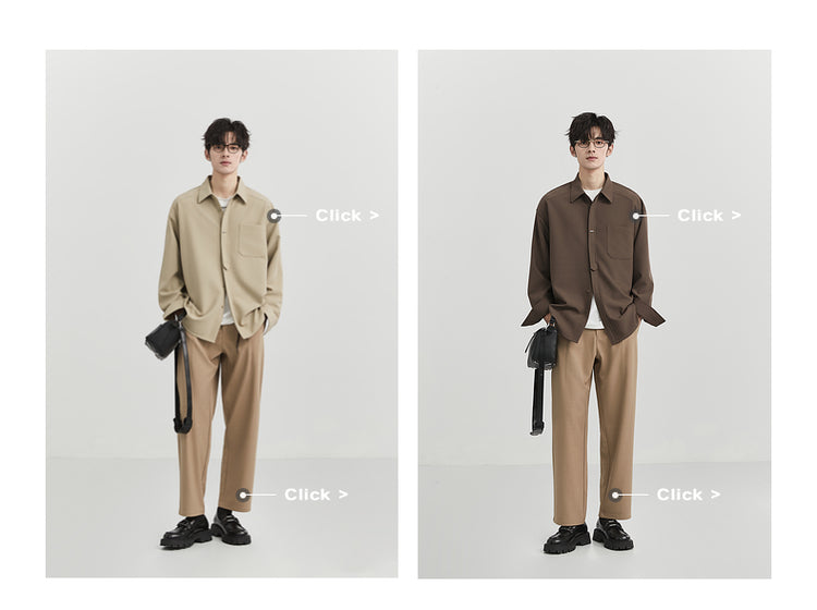 [Classy Stylish] Bjze Men's Clothing 25 Spring and Autumn Long Sleeves Inner Wear Shirt Pure Color K-style Work Clothing Loose Tops