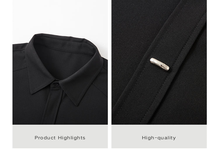 [Classy Stylish] Bjze Men's Clothing 25 Spring and Autumn Long Sleeves Inner Wear Shirt Pure Color K-style Work Clothing Loose Tops