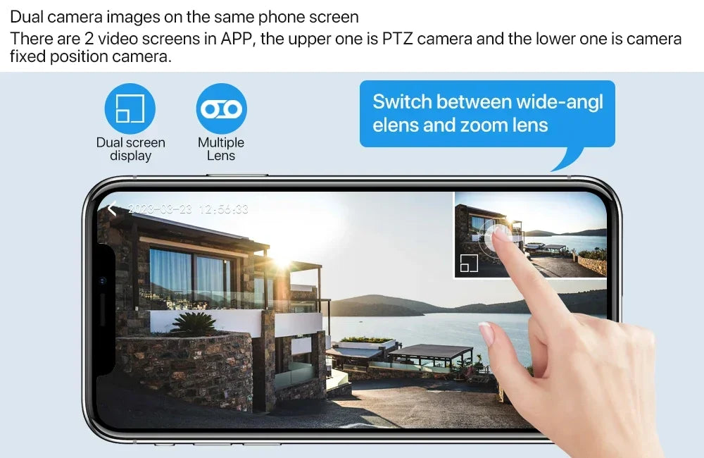 6MP WiFi IP Camera Dual Lens Dual Screen Baby Monitor Home Security Camera PTZ Auto Tracking CCTV Video Surveillance iCsee