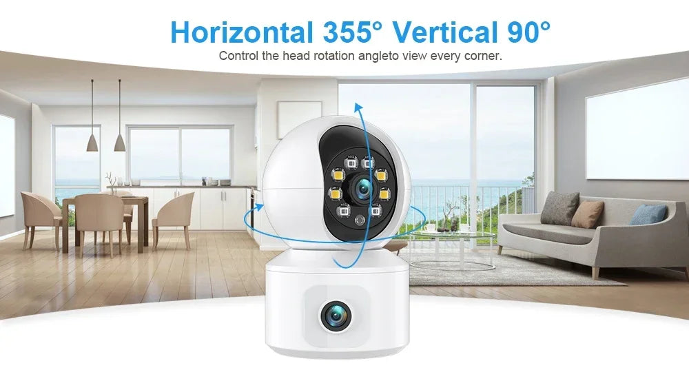 6MP WiFi IP Camera Dual Lens Dual Screen Baby Monitor Home Security Camera PTZ Auto Tracking CCTV Video Surveillance iCsee