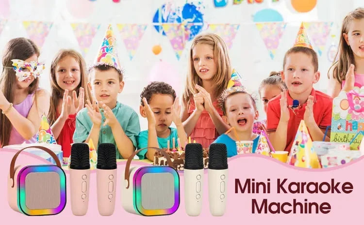 K12 Portable Bluetooth Karaoke Machine with 5.3 PA Speaker System 1-2 Wireless Microphones Home Family Singing Children's Gift