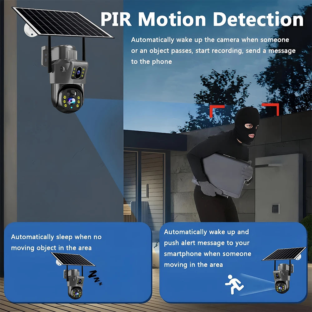 Dual Lens Solar 4G IP Camera 8MP 4K Wireless Surveillance Camera WiFi for Smart Home Night Vision with People Detection CCTV