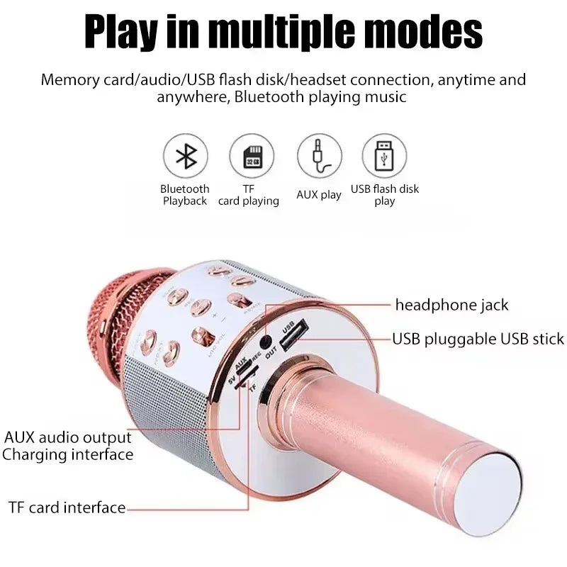5 in 1 Karaoke Microphone for Kids Singing Wireless Bluetooth Microphone with LED Lights Machine Portable Mic Speaker