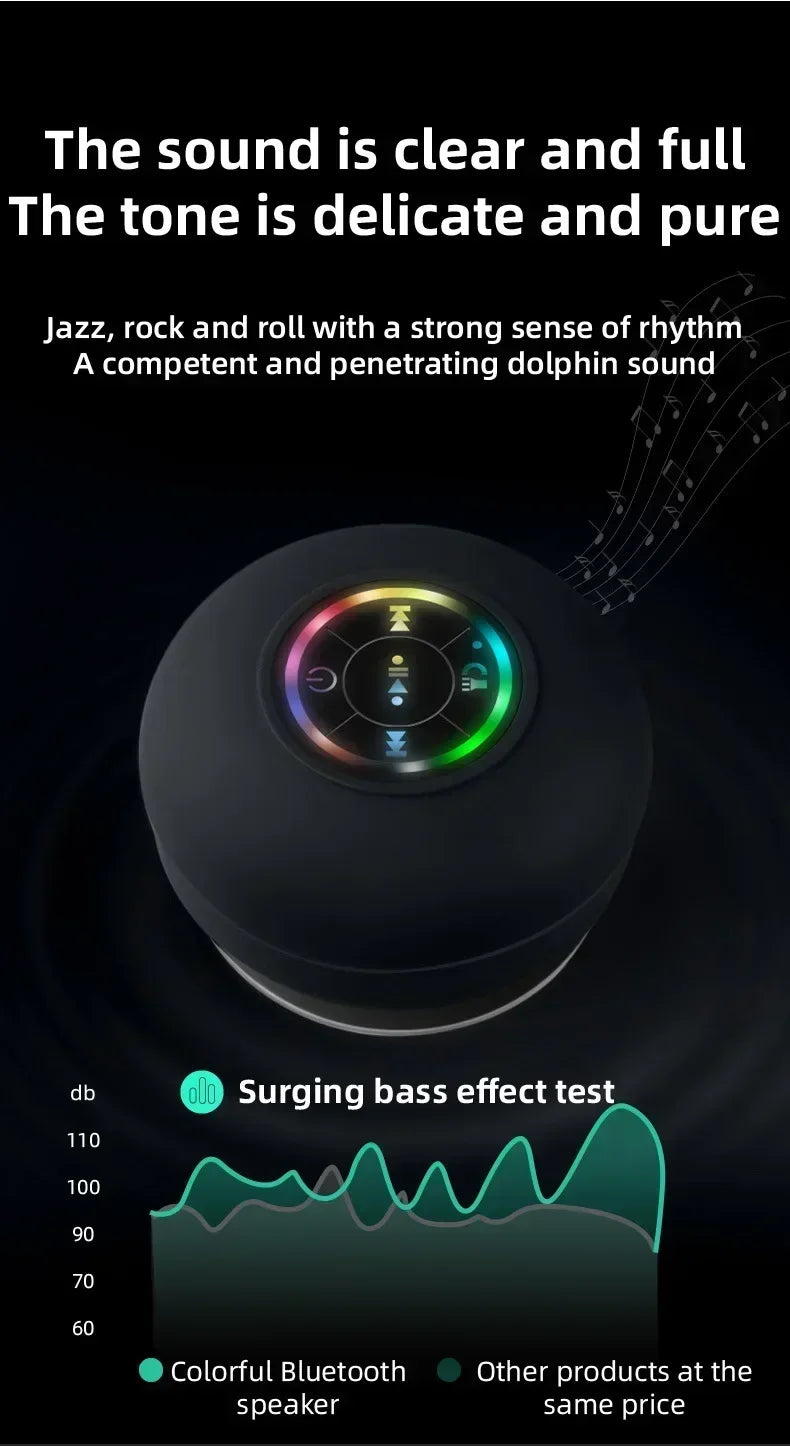 Mini Portable Bluetooth Audio IPX4 Waterproof Led Lights Bathroom Outdoor Large Suction Cup Can Be Adsorbed Wall Speaker