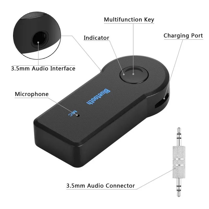 AUX Car Bluetooth Receiver,3.5mm Socket 5.0 Wireless Bluetooth Adapter,Audio Converter Mobile Phone Hands-Free Stereo