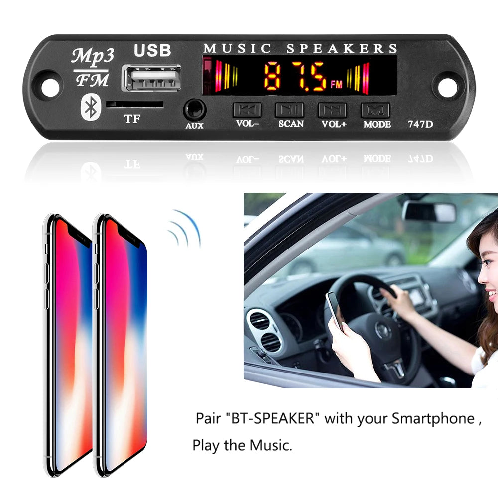 Bluetooth 5.0 MP3 WMA WAV Decoder Board DC 9V 12V Car Music Player USB Record FM Radio 3.5mm AUX for Speaker Handsfree Audio DIY