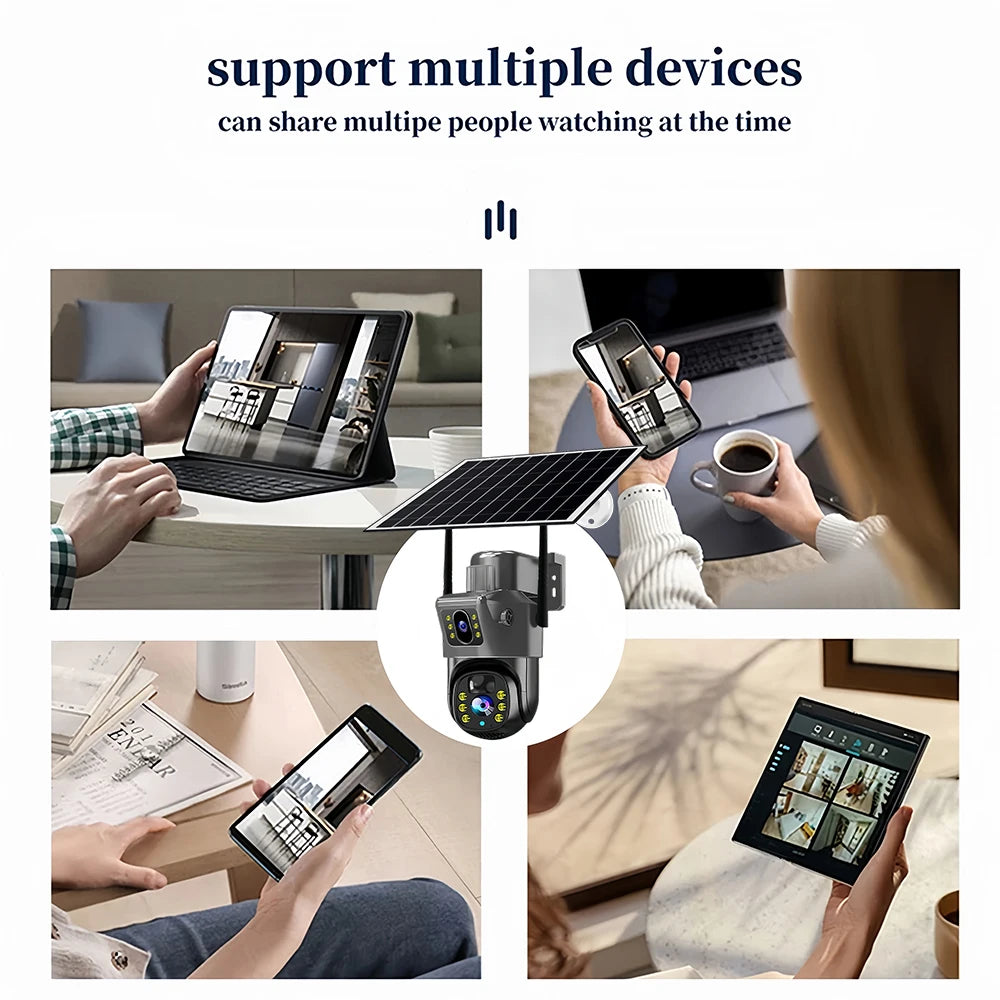 Dual Lens Solar 4G IP Camera 8MP 4K Wireless Surveillance Camera WiFi for Smart Home Night Vision with People Detection CCTV
