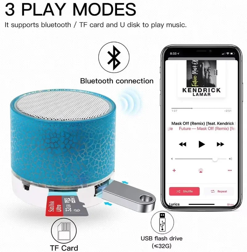 VIKEFON Bluetooth Mini Speaker Wireless Speaker Colorful LED TF Card USB Subwoofer Portable MP3 Music Sound Column For PC Phone