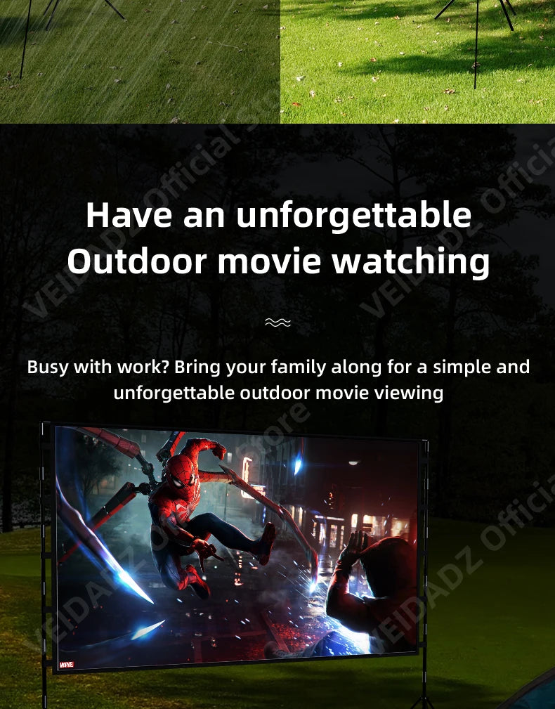 VEIDADZ Projector Screen With Stand Soft White Less Creases 60 84 100 120in With Carry Bag Foldable Double Tripod Screen Outdoor
