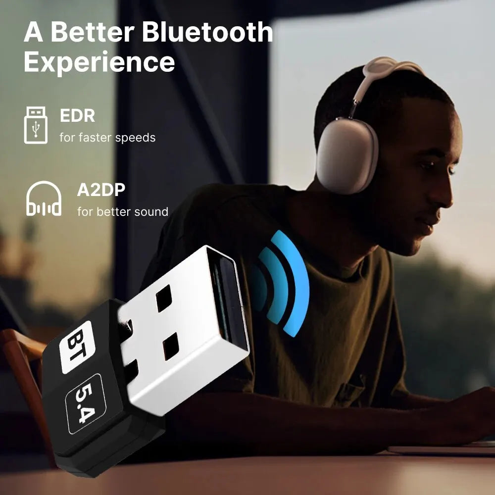 USB Bluetooth 5.4 Adapter Audio Dongle Adapter Mini USB Wireless Receiver/Transmitter For PC/Laptop Driver Free For Win10/11
