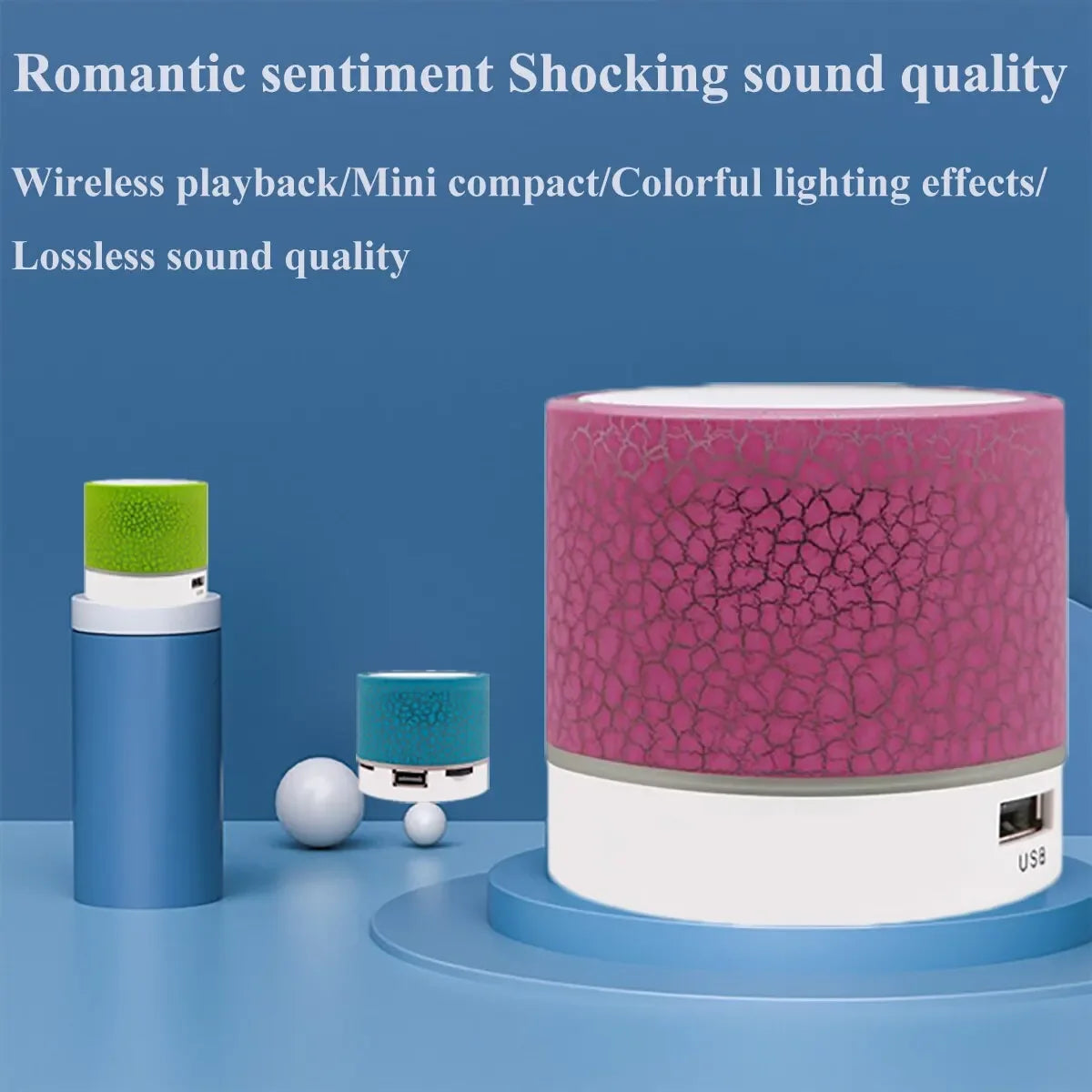 Wireless Mini Speaker, Subwoofer, Dazzle Crackle 7 Colour Light Wireless Mini Speaker, Portable Small Speaker