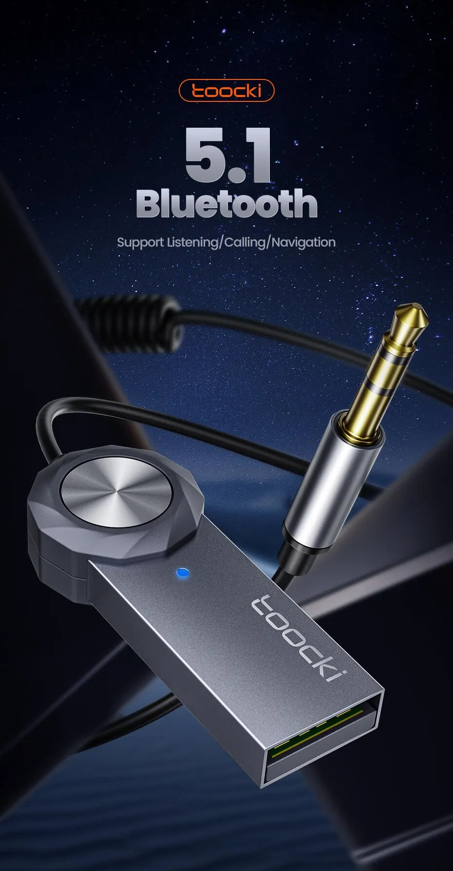Toocki Bluetooth Car Adapter BT5.1 USB Audio Receiver Speaker For PC Speaker Wireless Mouse Earphone Keyboard Music Transmit