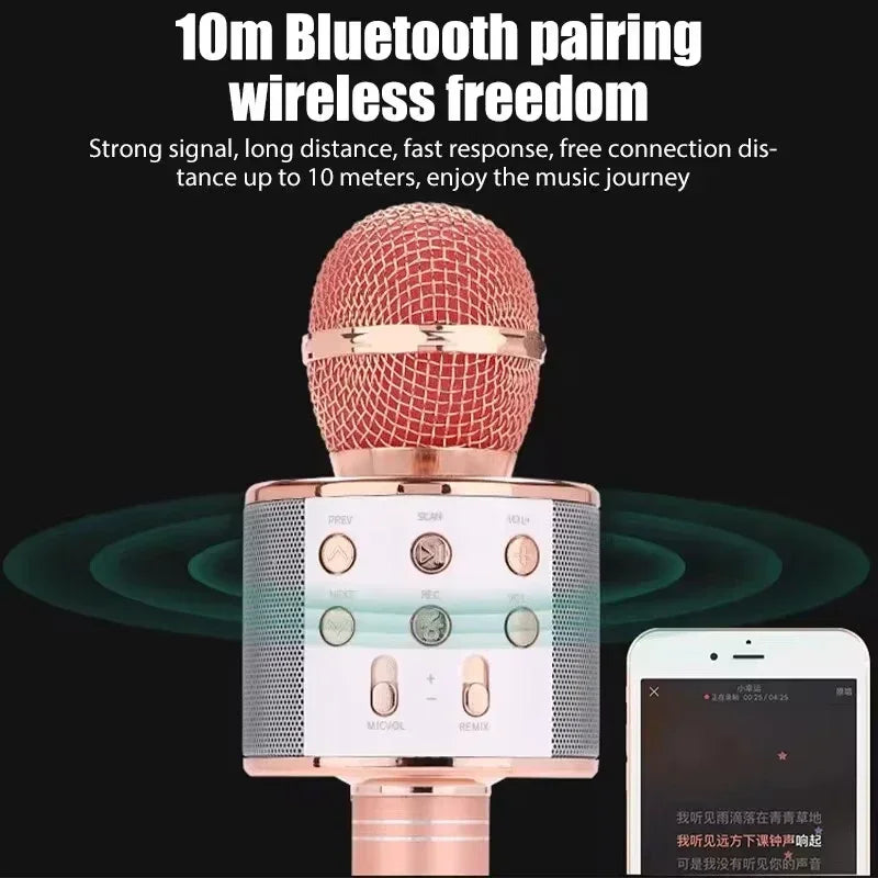 5 in 1 Karaoke Microphone for Kids Singing Wireless Bluetooth Microphone with LED Lights Machine Portable Mic Speaker