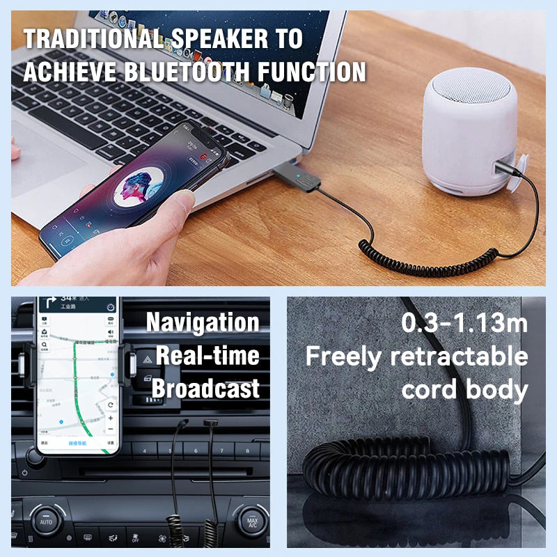 New Upgrades Bluetooth 5.4 Audio Receiver USB To 3.5mm AUX Car Wireless Music Adapter With HD MIC For Car Kit Wired Speaker
