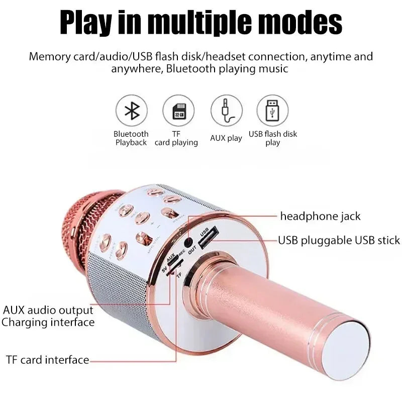 5 in 1 Karaoke Microphone for Kids Singing Wireless Bluetooth Microphone with LED Lights Machine Portable Mic Speaker