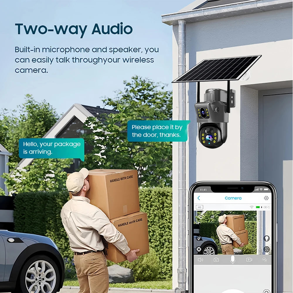 Dual Lens Solar 4G IP Camera 8MP 4K Wireless Surveillance Camera WiFi for Smart Home Night Vision with People Detection CCTV