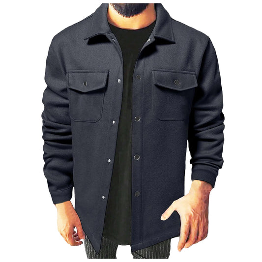 Men's Classic Solid Color Casual Shirt Jacket Long Sleeve Lightweight Button Down Jacket Coat Spring And Autumn Mens Outerwear