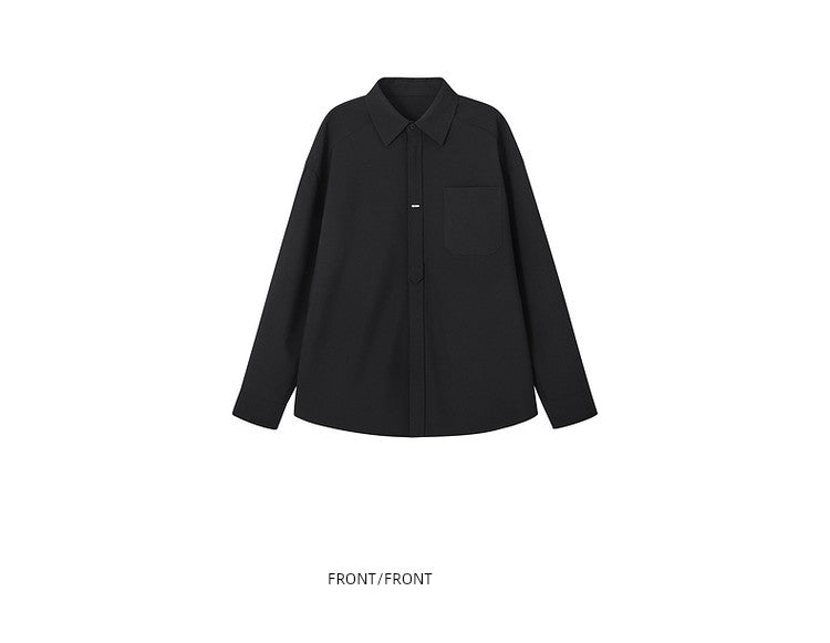 [Classy Stylish] Bjze Men's Clothing 25 Spring and Autumn Long Sleeves Inner Wear Shirt Pure Color K-style Work Clothing Loose Tops