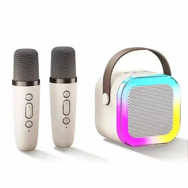 K12 Portable Bluetooth Karaoke Machine with 5.3 PA Speaker System 1-2 Wireless Microphones Home Family Singing Children's Gift