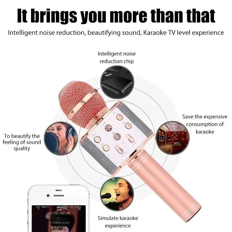 5 in 1 Karaoke Microphone for Kids Singing Wireless Bluetooth Microphone with LED Lights Machine Portable Mic Speaker