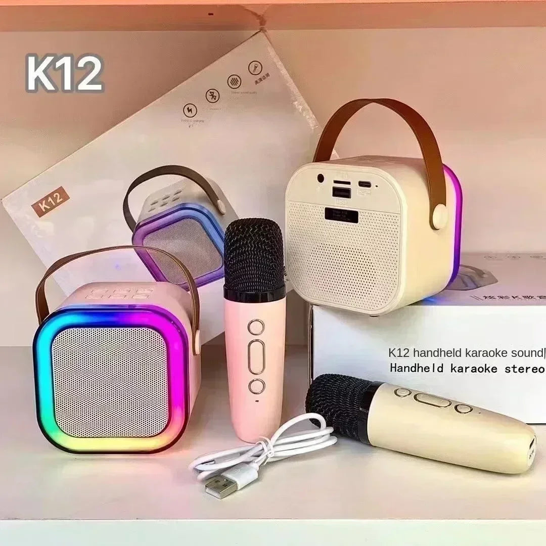 Bluetooth K12 Karaoke Machine Portable 5.3 PA Speaker System with 1-2 Wireless Microphones Home Family Singing Children's Gifts
