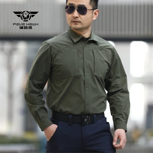 Outdoor Elastic Quick Drying Tactical Shirt Commuting Hunting Hiking Shirt Breathable Wear-resistant Splashproof Sports Shirt
