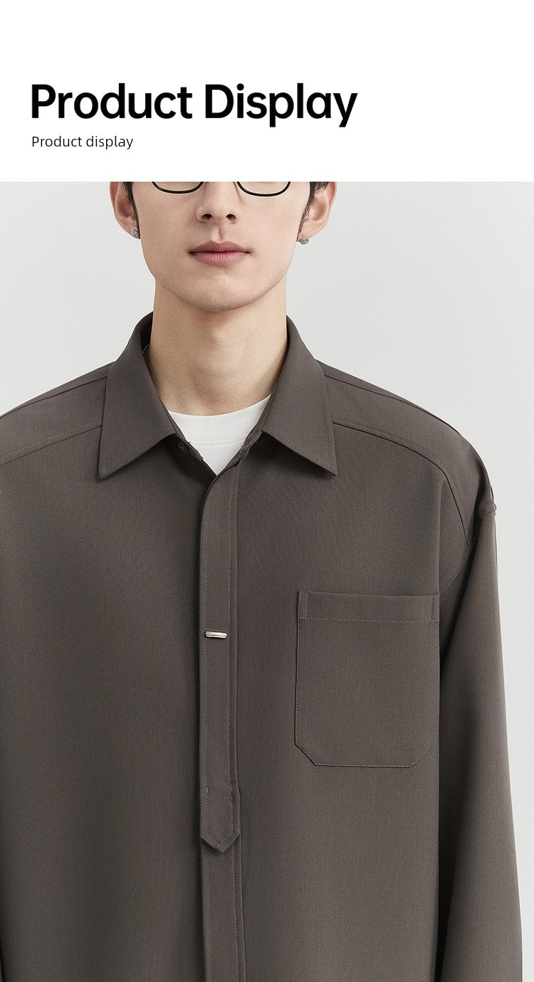 [Classy Stylish] Bjze Men's Clothing 25 Spring and Autumn Long Sleeves Inner Wear Shirt Pure Color K-style Work Clothing Loose Tops