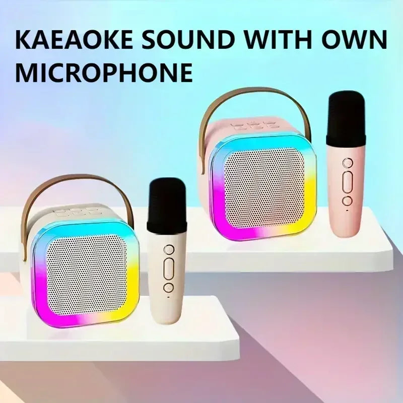 Bluetooth 5.3 K12 Karaoke Machine Portable PA Speaker System with 1-2 Wireless Microphones Home Family Singing Children's Gifts