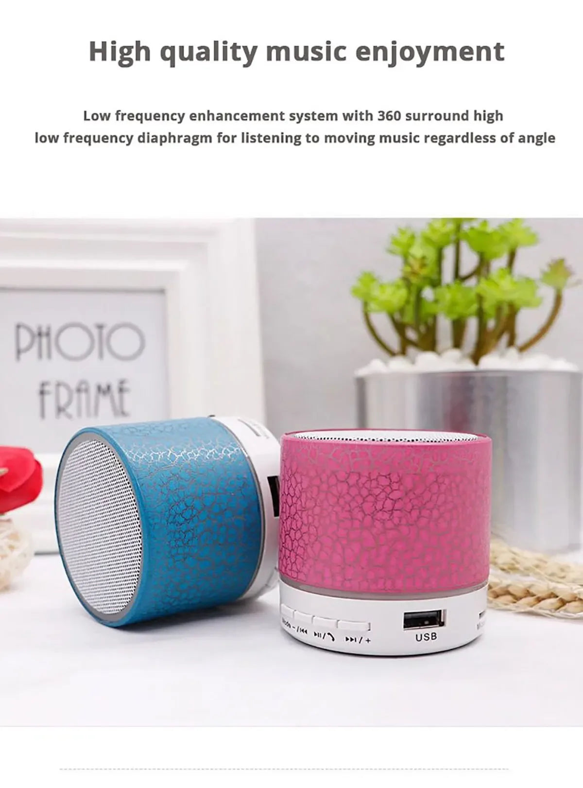 Wireless Mini Speaker, Subwoofer, Dazzle Crackle 7 Colour Light Wireless Mini Speaker, Portable Small Speaker