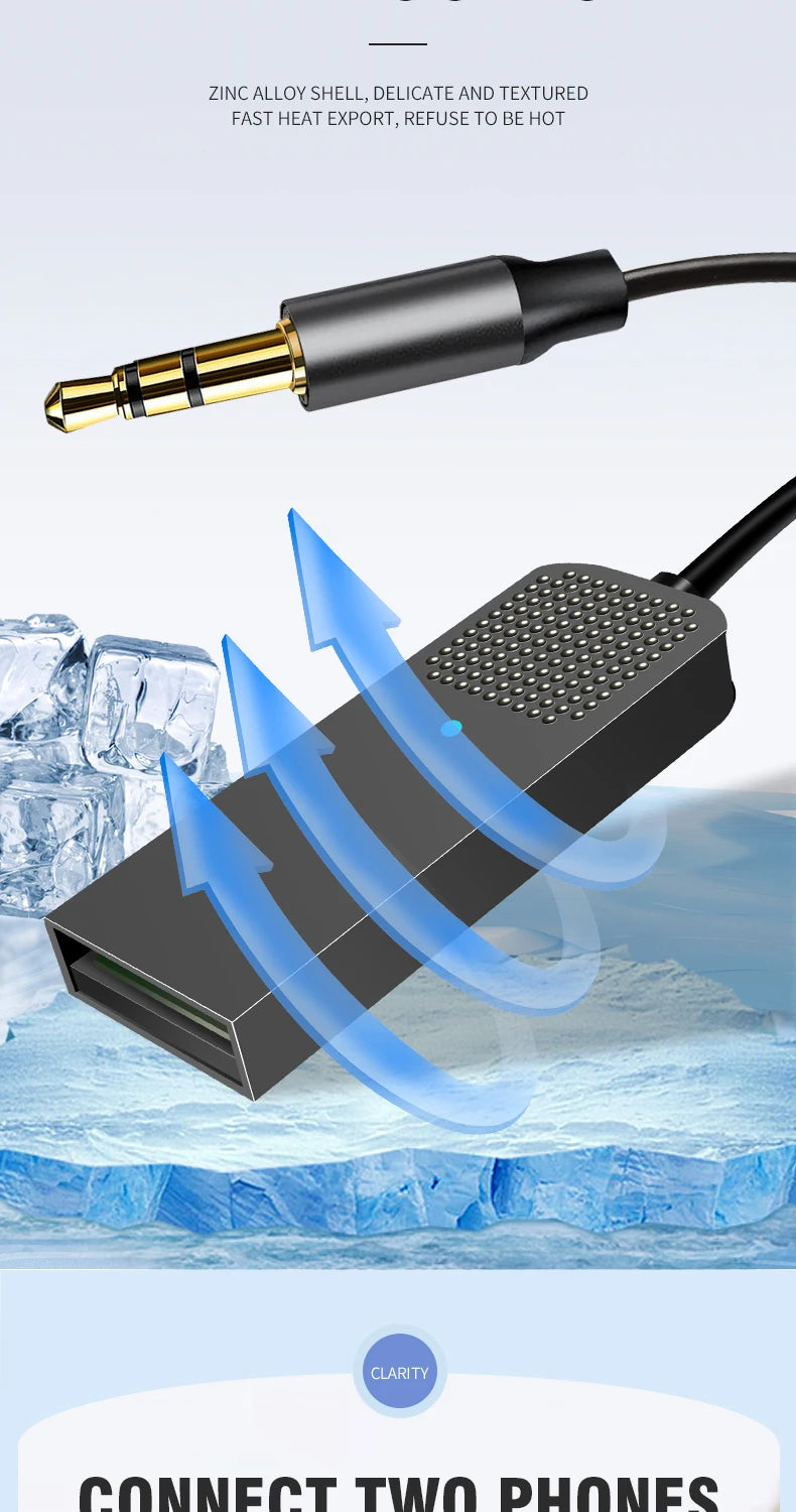 New Upgrades Bluetooth 5.4 Audio Receiver USB To 3.5mm AUX Car Wireless Music Adapter With HD MIC For Car Kit Wired Speaker
