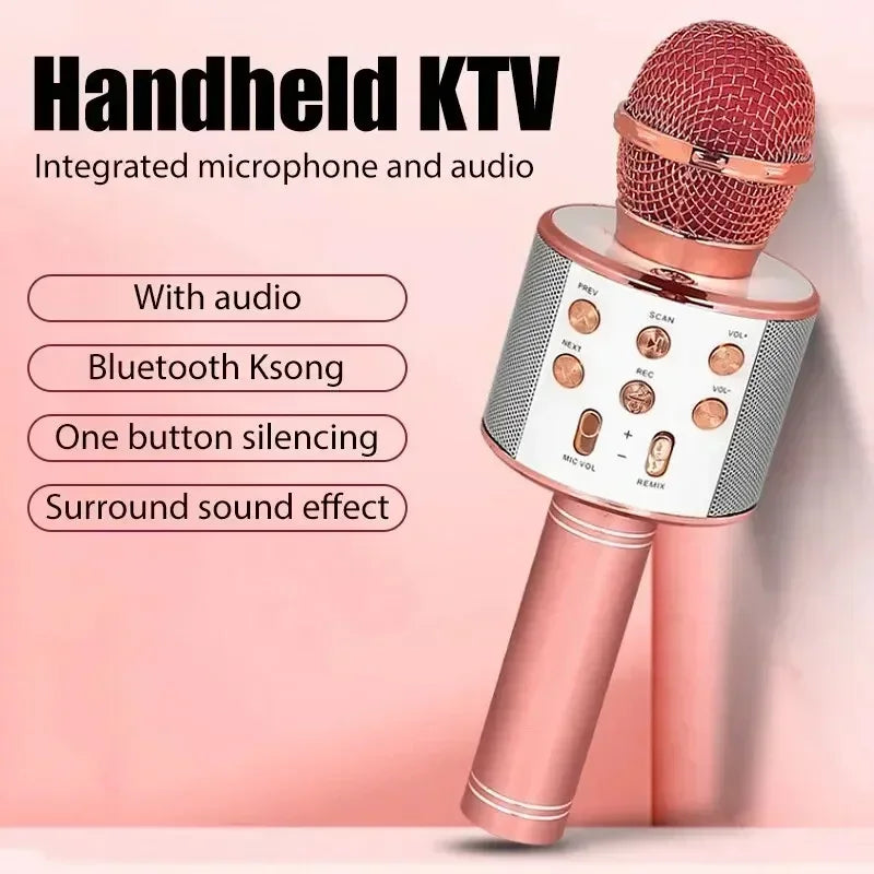 5 in 1 Karaoke Microphone for Kids Singing Wireless Bluetooth Microphone with LED Lights Machine Portable Mic Speaker