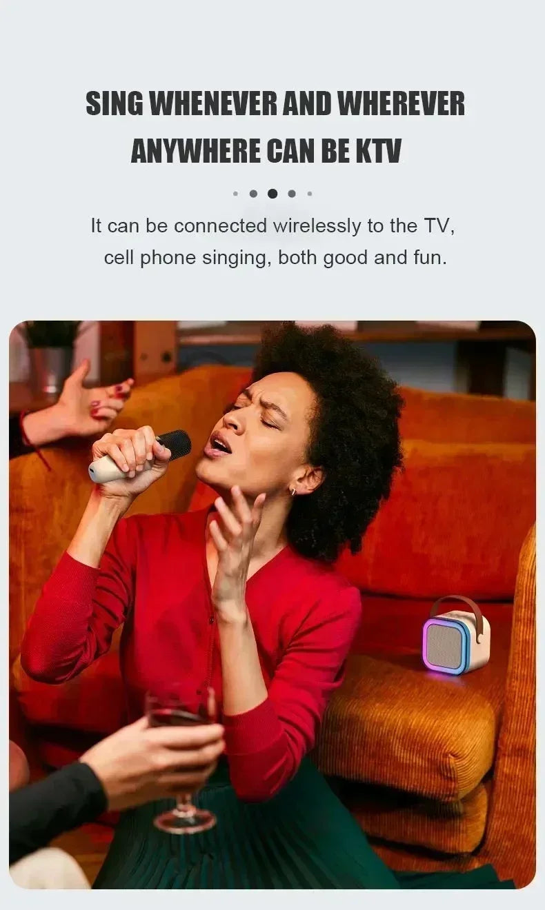 Bluetooth 5.3 K12 Karaoke Machine Portable PA Speaker System with 1-2 Wireless Microphones Home Family Singing Children's Gifts