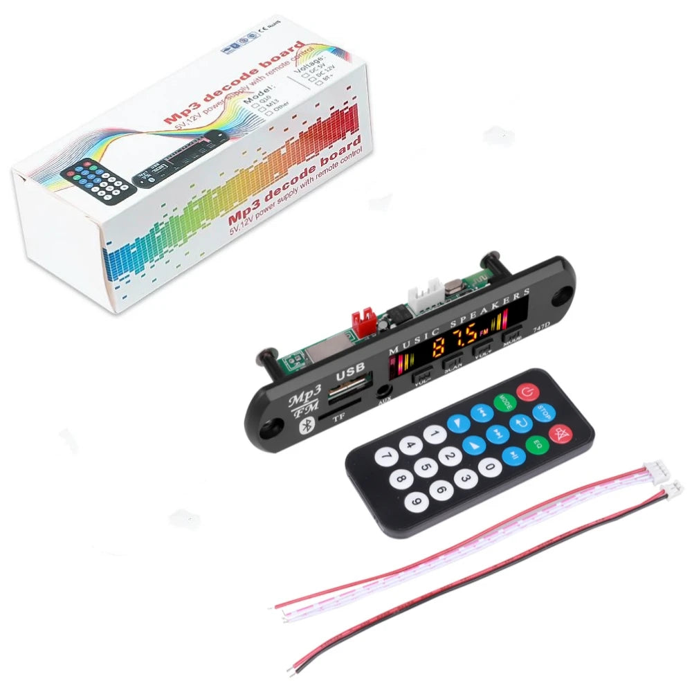 Bluetooth 5.0 MP3 WMA WAV Decoder Board DC 9V 12V Car Music Player USB Record FM Radio 3.5mm AUX for Speaker Handsfree Audio DIY