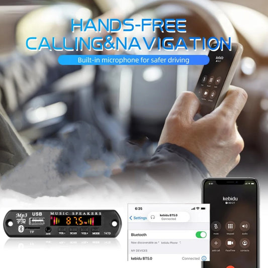 Bluetooth 5.0 MP3 WMA WAV Decoder Board DC 9V 12V Car Music Player USB Record FM Radio 3.5mm AUX for Speaker Handsfree Audio DIY
