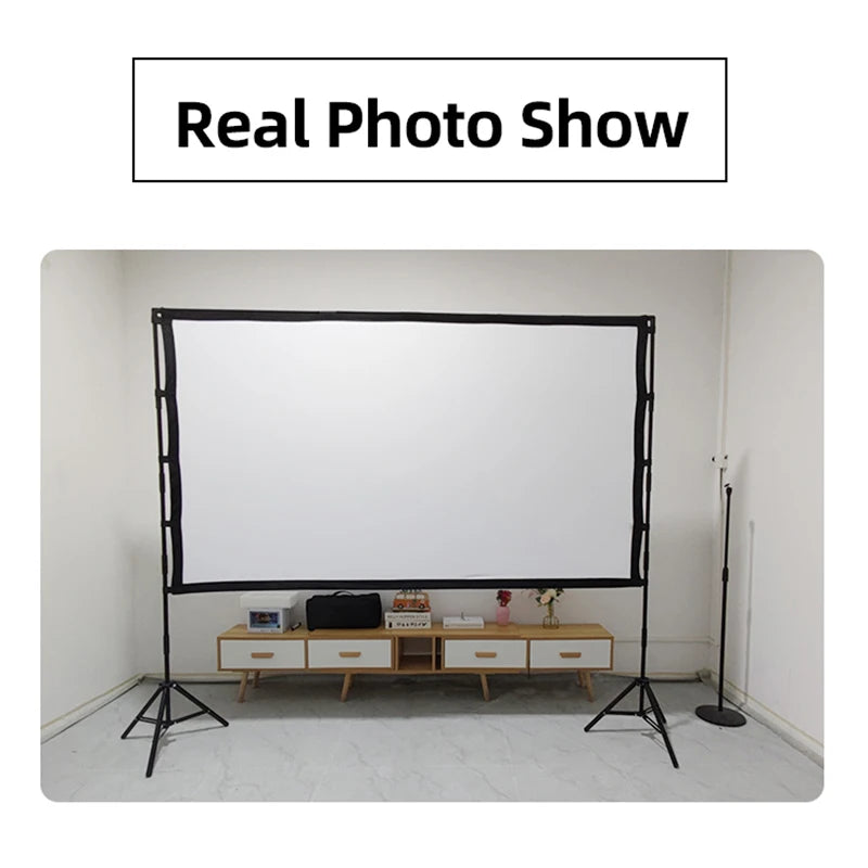 VEIDADZ Projector Screen With Stand Soft White Less Creases 60 84 100 120in With Carry Bag Foldable Double Tripod Screen Outdoor