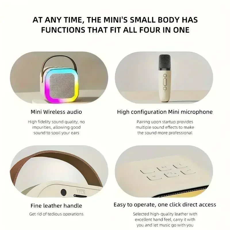 Bluetooth 5.3 K12 Karaoke Machine Portable PA Speaker System with 1-2 Wireless Microphones Home Family Singing Children's Gifts